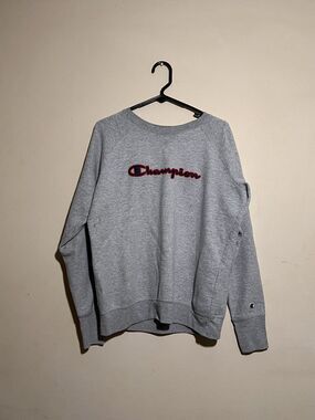 Champion Embroidered Logo Gray Red Navy Pullover Crewneck Sweatshirt Men's Large